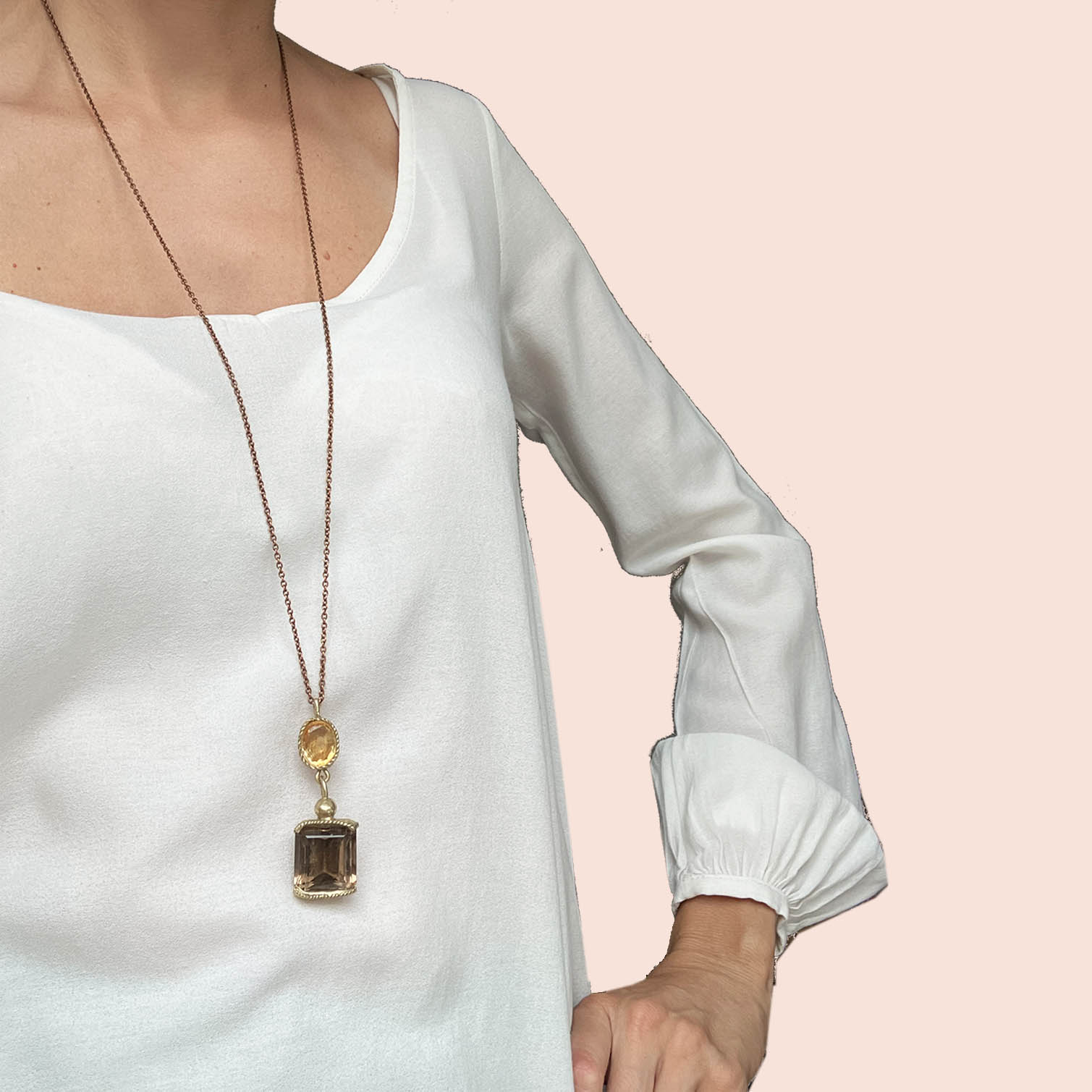 Ciondolo quarzo fumè e topazio